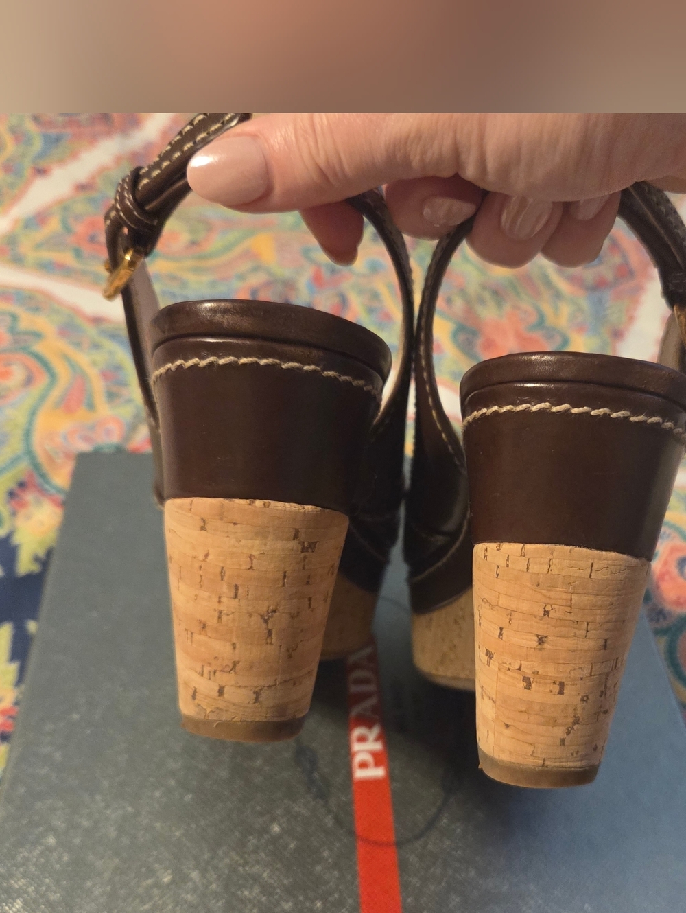 Prada Womens Brown Wedge Sandals, Size 35 - Picture 13 of 14